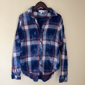 Anthropologie Cloth & Stone Cloud Wash Plaid Button Down, Berry Galaxy- Small